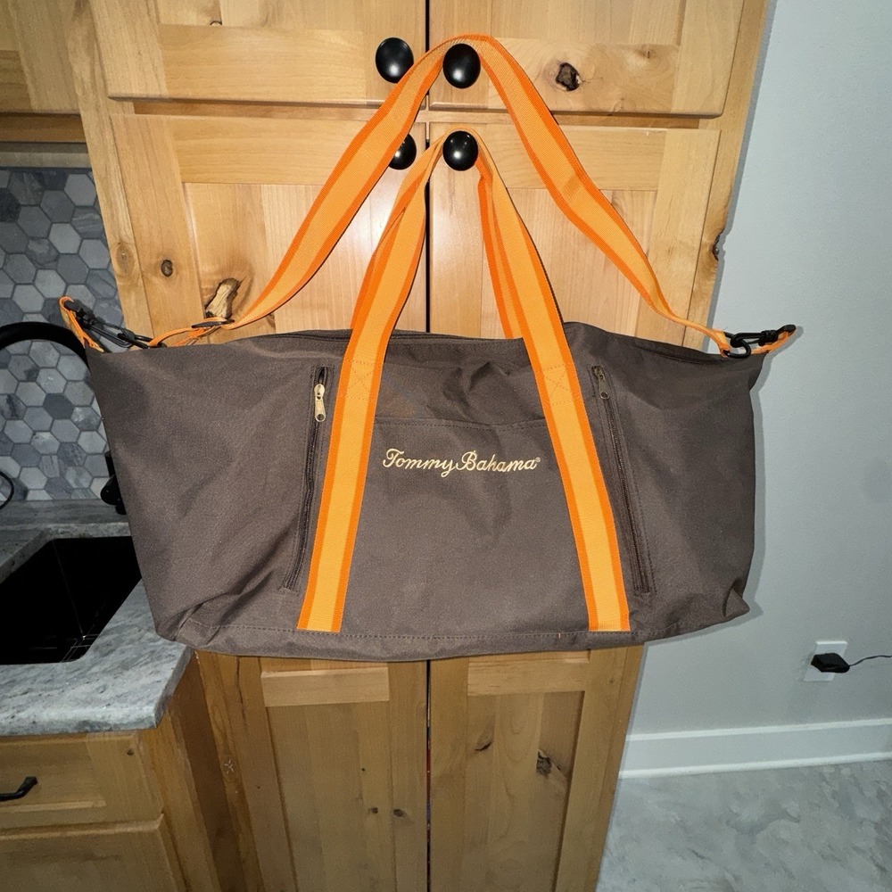 Tommy Bahama Gym Bag Duffle Tote Brown Orange Zipper Travel Sport